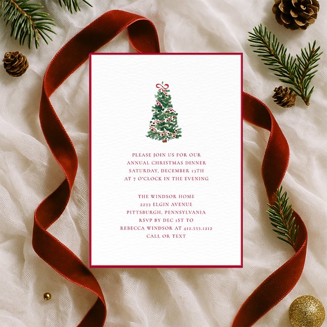 Elegant Watercolor Christmas Tree Holiday Party  Invitation (Elegant Watercolor Christmas Tree | Christmas Party Invitation)