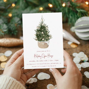 Elegant Watercolor Christmas Tree Holiday Party Invitation