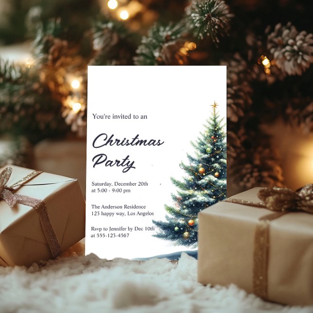 Elegant Watercolor Christmas Tree Holiday Party    Invitation (Creator Uploaded)