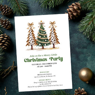 Elegant watercolor Christmas tree leopard invite