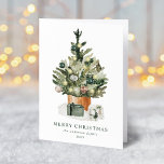 Elegant Watercolor Christmas Tree Non-Photo Holiday Card<br><div class="desc">Elegant non-photo holiday card featuring a festive watercolor Christmas tree adorned with glass ornaments and surrounded by wrapped presents. Personalise the card by adding a custom greeting, your family name, and the year. Add a custom message to the inside of the card or leave blank to write your own. The...</div>