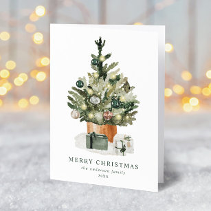 Elegant Watercolor Christmas Tree Non-Photo Holiday Card