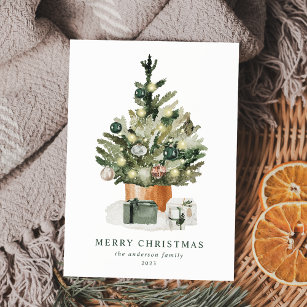 Elegant Watercolor Christmas Tree Non-Photo Holiday Card