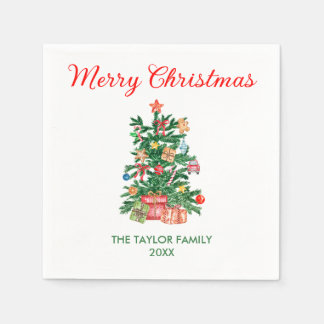 Elegant Watercolor Christmas Tree Ornaments & Gift Napkin