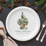 Elegant Watercolor Christmas Tree Paper Plate<br><div class="desc">Elegant holiday paper plates featuring a festive watercolor Christmas tree adorned with glass ornaments and surrounded by wrapped presents. Personalise the watercolor Christmas tree plates with a custom greeting, your family name, or other custom text. The personalised holiday paper plates are perfect to use for holiday parties, Christmas dinners, birthday...</div>