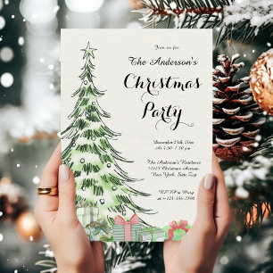 Elegant Watercolor Christmas Tree Party Invitation