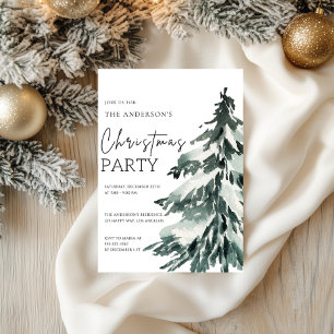 Elegant Watercolor Christmas Tree Party  Invitation