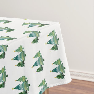 Elegant Watercolor Christmas Tree Pattern Tablecloth