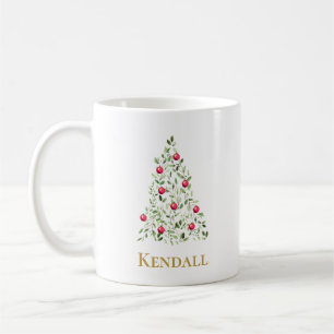 Elegant Watercolor Christmas Tree Personalized Coffee Mug