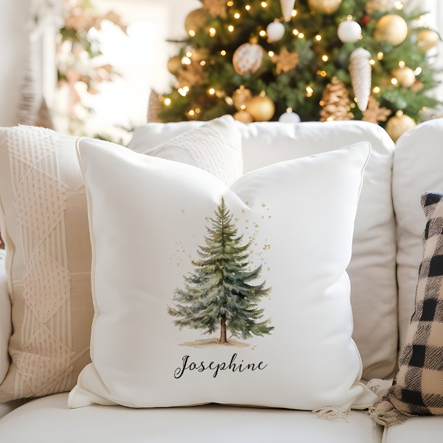 Elegant Watercolor Christmas Tree Pine Cushion (Creator Uploaded)