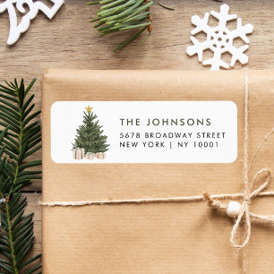 Elegant Watercolor Christmas Tree Return Address Return Address Label