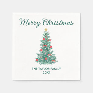 Elegant Watercolor Christmas Tree Typography Napkin
