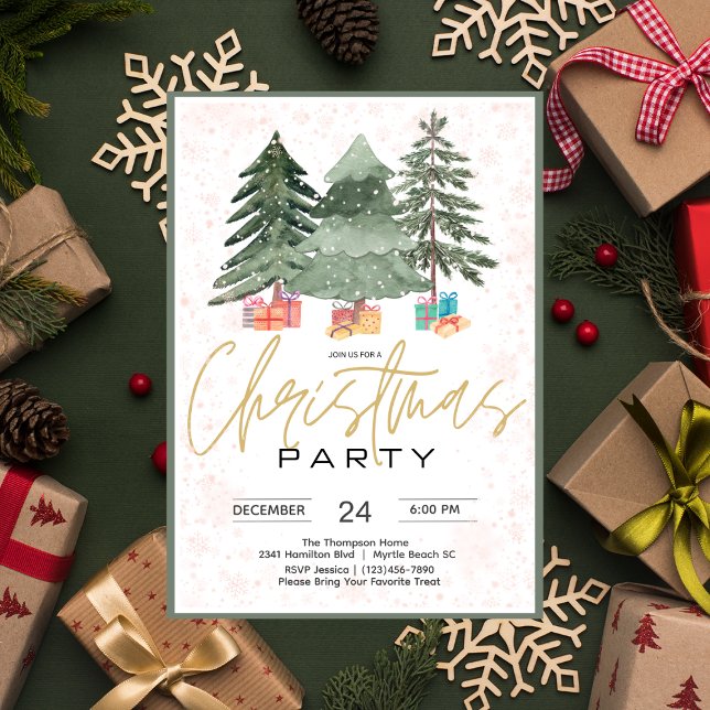 Elegant Watercolor Christmas Trees Party Invitation (Creator Uploaded)
