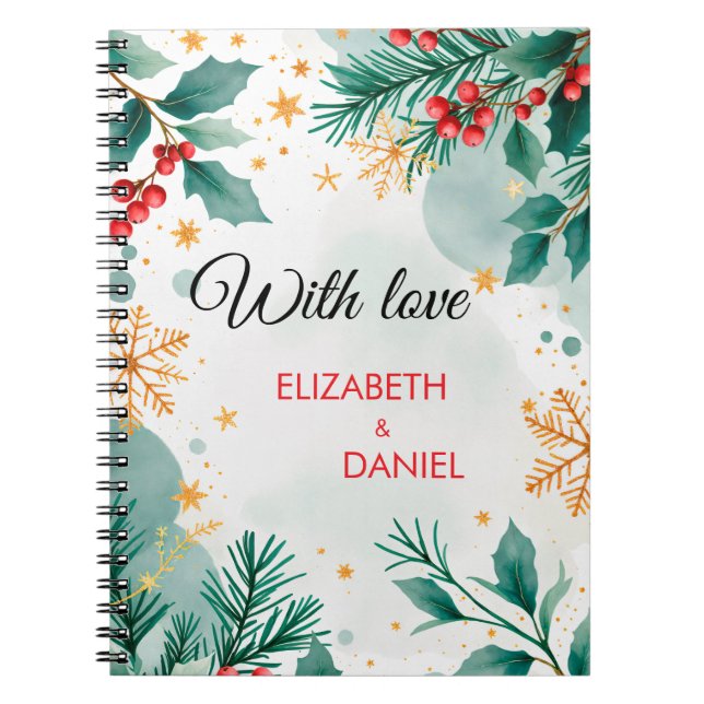 Elegant Watercolor Christmas Wedding Notebook  (Front)