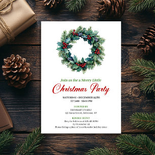 Elegant watercolor Christmas wreath dinner invite
