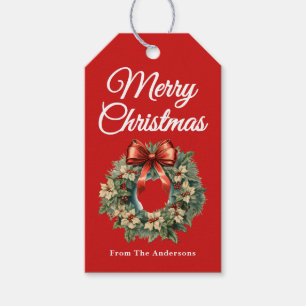 Elegant Watercolor Christmas Wreath Holiday  Gift Tags