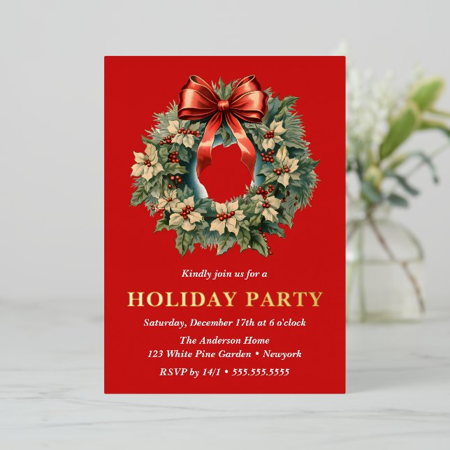 Elegant Watercolor Christmas Wreath Holiday Party  (Standing Front)