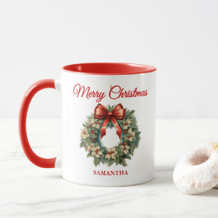 Elegant Watercolor Christmas Wreath Mug