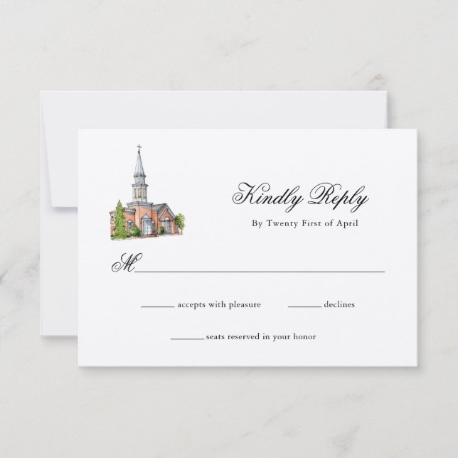 Elegant Watercolor Church wedding RSVP (Front)
