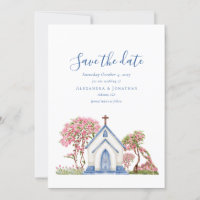 Elegant Watercolor Church Wedding Save the Date
