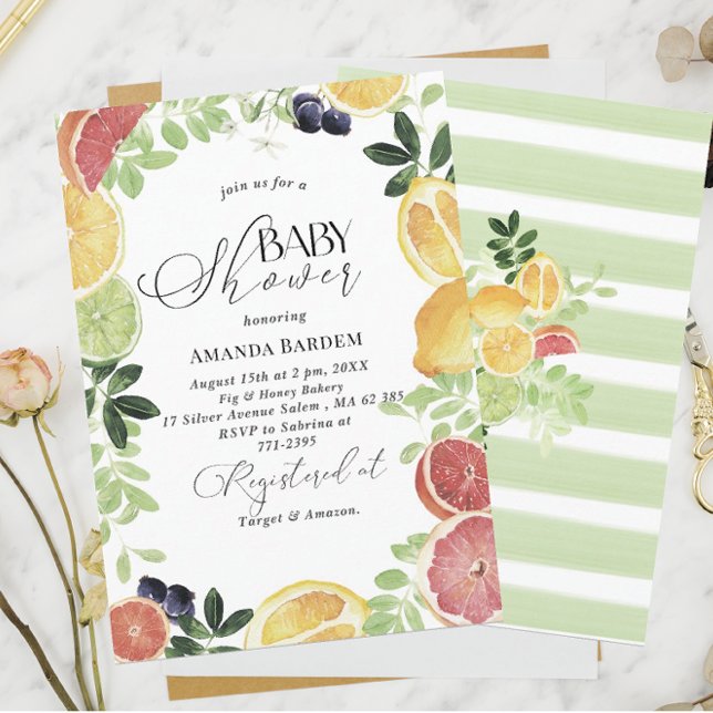 Elegant Watercolor Citrus   baby shower Invitation (Creator Uploaded)