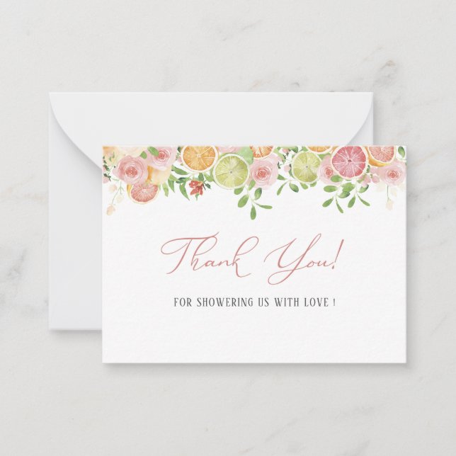 Elegant Watercolor Citrus Pink Flowers Thank You  Card (Front)