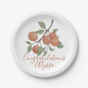 Elegant watercolor citrus stem/oranges design paper plate