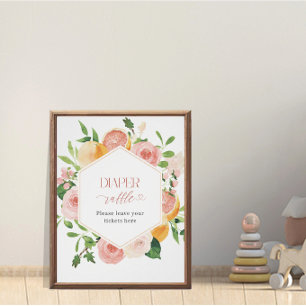 Elegant  Watercolor Citrys Pink Flowers  baby show Poster