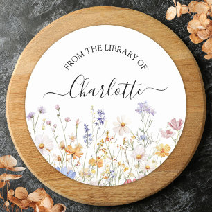Elegant Watercolor Colorful Wildflower Bookplate Classic Round Sticker