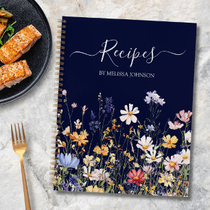 Elegant Watercolor Colorful Wildflower Recipe Book