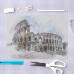 Elegant Watercolor Colosseum Rome Artistic Italy Tissue Paper