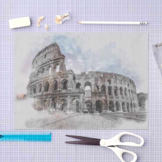 Elegant Watercolor Colosseum Rome Artistic Italy Tissue Paper (Craft)