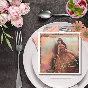 Elegant Watercolor Copper Rose Quinceañera Napkin