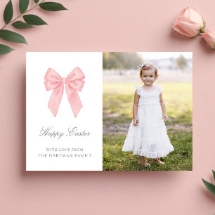 Elegant Watercolor Coquette Bow Easter Photo Holiday Card