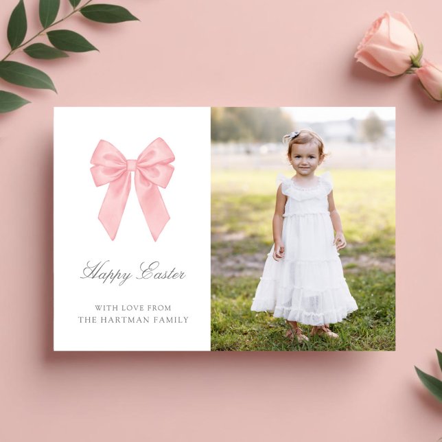 Elegant Watercolor Coquette Bow Easter Photo Holiday Card (Creator Uploaded)