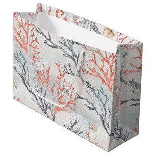 Elegant Watercolor Coral Branches & Ocean Waves Large Gift Bag