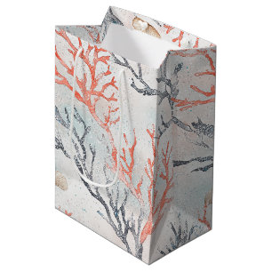 Elegant Watercolor Coral Branches & Ocean Waves Medium Gift Bag