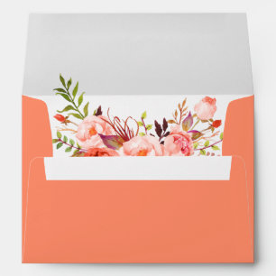 Elegant Watercolor Coral Floral Invitation Envelope