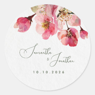 Elegant Watercolor Coral Pink floral Classic Round Sticker