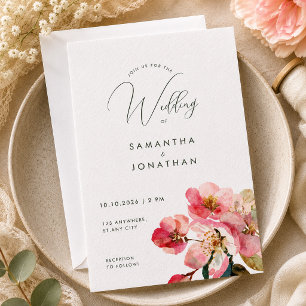 Elegant Watercolor Coral Pink Floral wedding Invitation