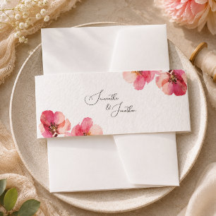 Elegant Watercolor Coral pink Floral wedding Invitation Belly Band