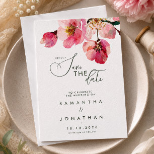 Elegant Watercolor Coral Pink flowers Save The Date