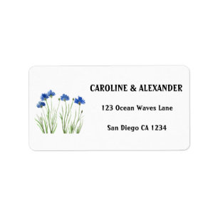 Elegant Watercolor Cornflowers Wildflowers Wedding Label
