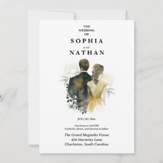 Elegant Watercolor Couple Bride Groom Wedding Invitation