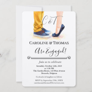 Elegant Watercolor Couple Illustration Engagement  Invitation