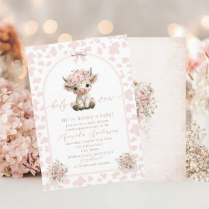 Elegant Watercolor Cow Holy Highland  Baby Shower Invitation