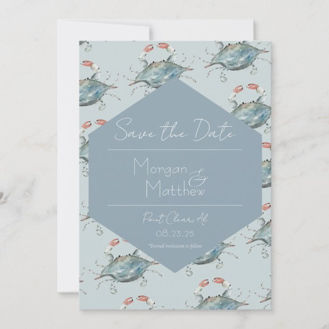 Elegant Watercolor Crab Wedding Save theDate Invitation (Front)