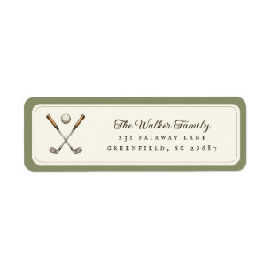 Elegant Watercolor Crossed Golf Clubs Script Return Address Label