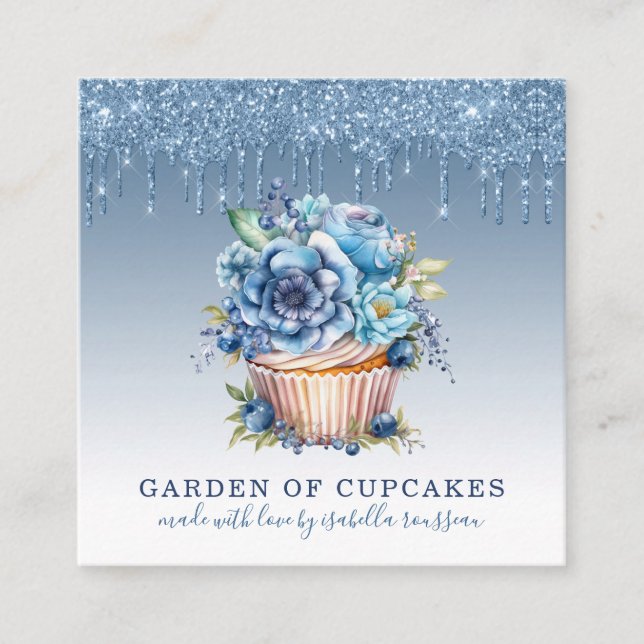 Elegant Watercolor Cupcake Baker Pastry Chef  Square Business Card (Front)