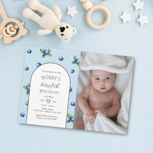 Elegant Watercolor Cute Berry First Birthday Photo Invitation